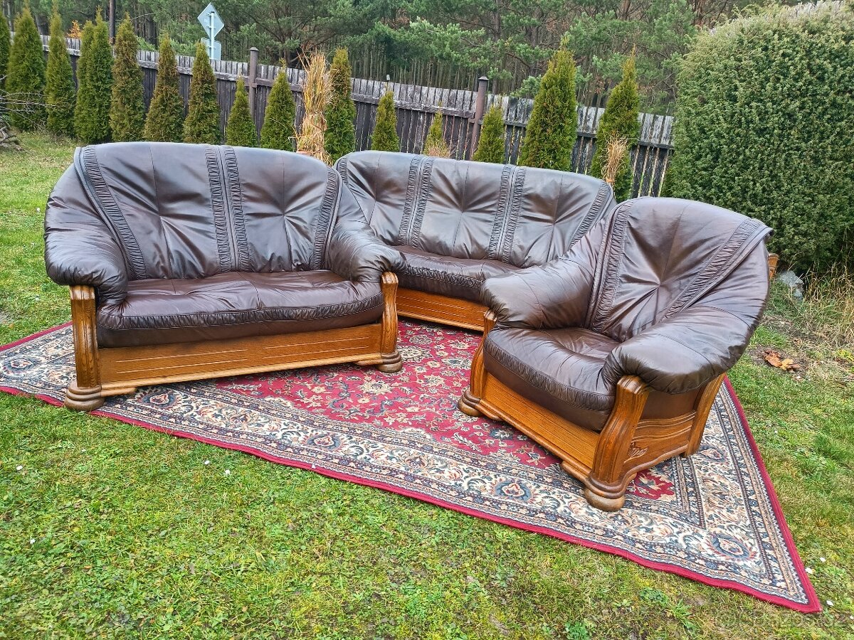 Kožená rustikální sedací souprava 3 - 2 - 1. - 4