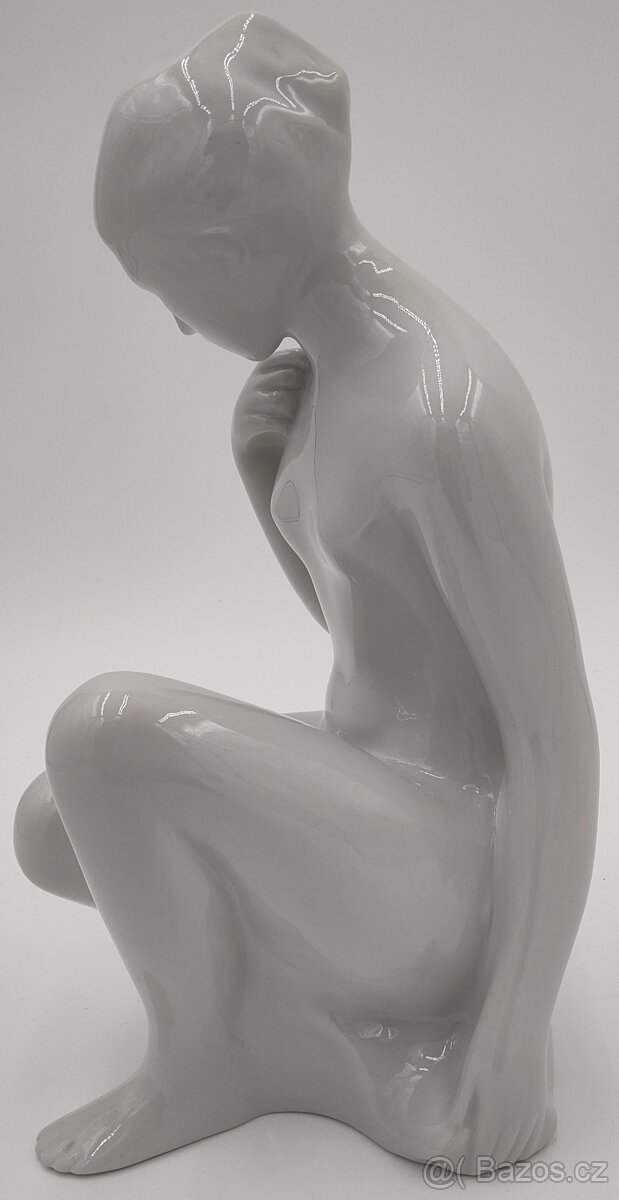 Krásná starožitná porcelánová soška Akt mladé ženy 26,5 cm - 4