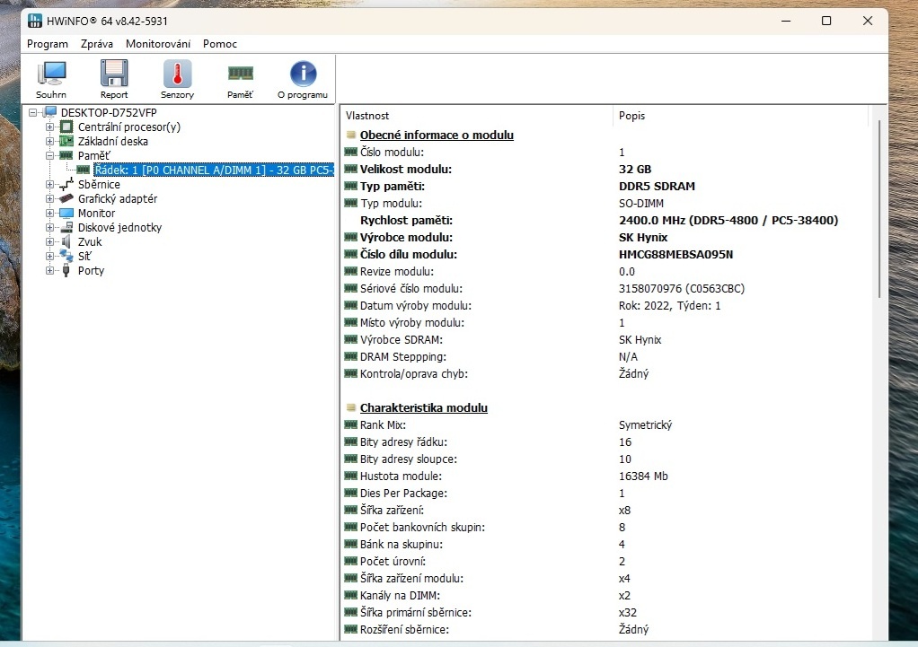 DDR5 32GB 4800MHz SO-DIMM +Adaptér do PC - 4