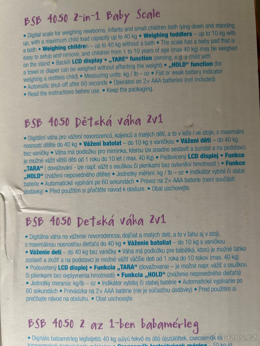 Kojenecká váha Bayby BSB 4050 2v1 - 4