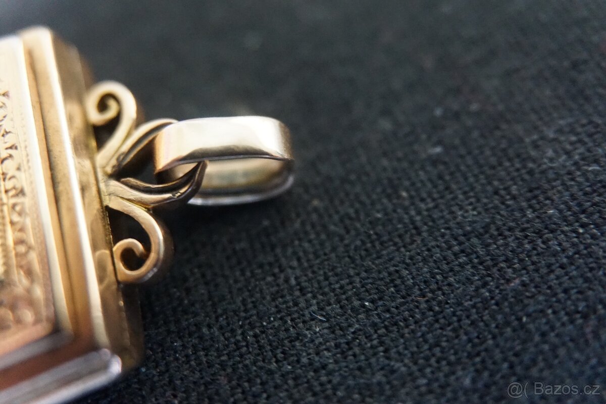 zlaty stary privesek,medailon na foto 14K zlato - 4