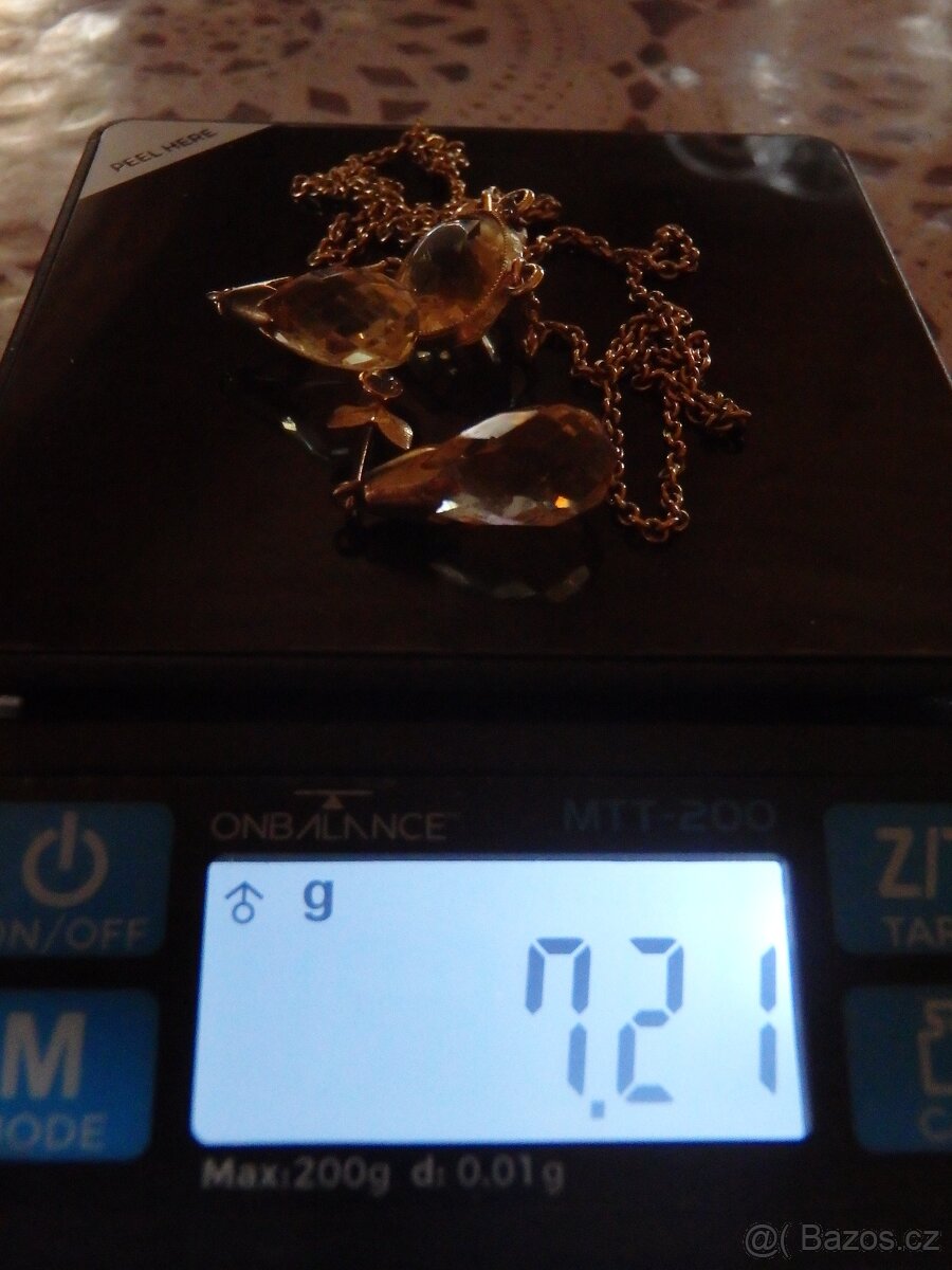 Zlatý 14K starožitný koliér s citríny. - 4