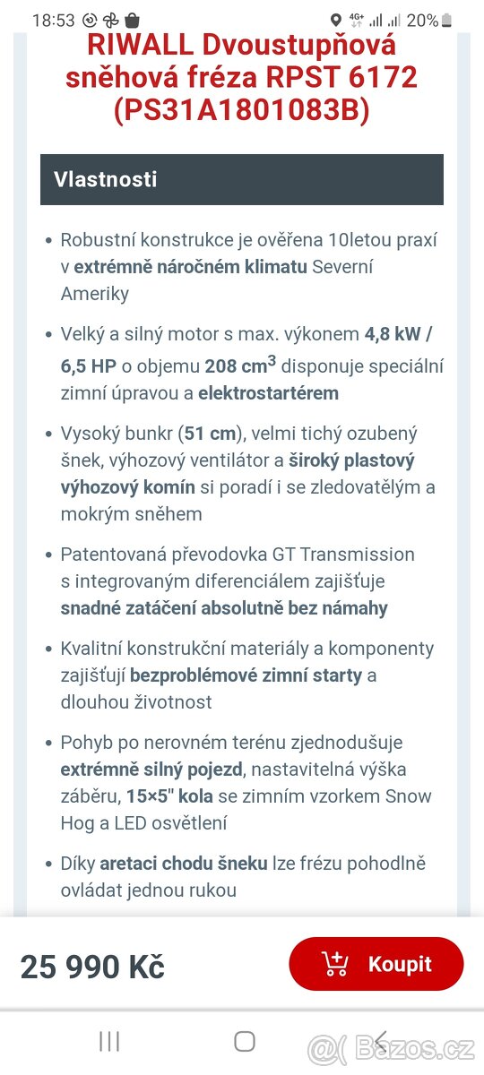 sněhová fréza RIWALL RPST 6172 - nová - 4