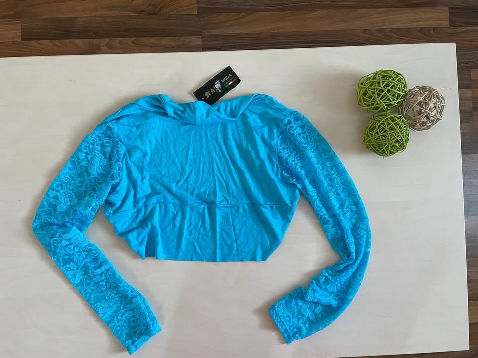 Nové modré bolerko s krajkou, vel uni XS/M, Italia Moda - 4