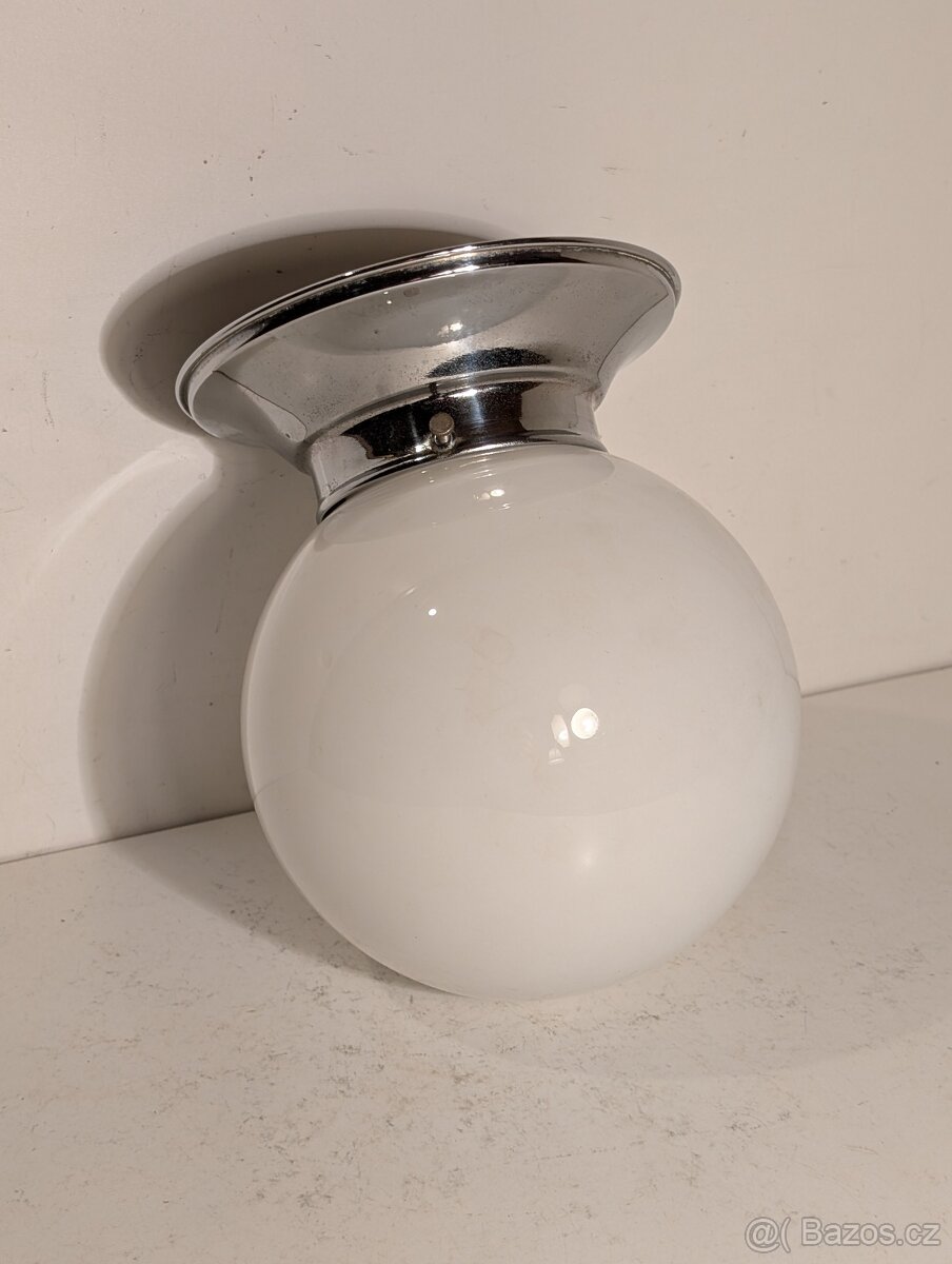 Art-Deco lustr z niklované mosazi, stropnice, bílá opálová k - 4