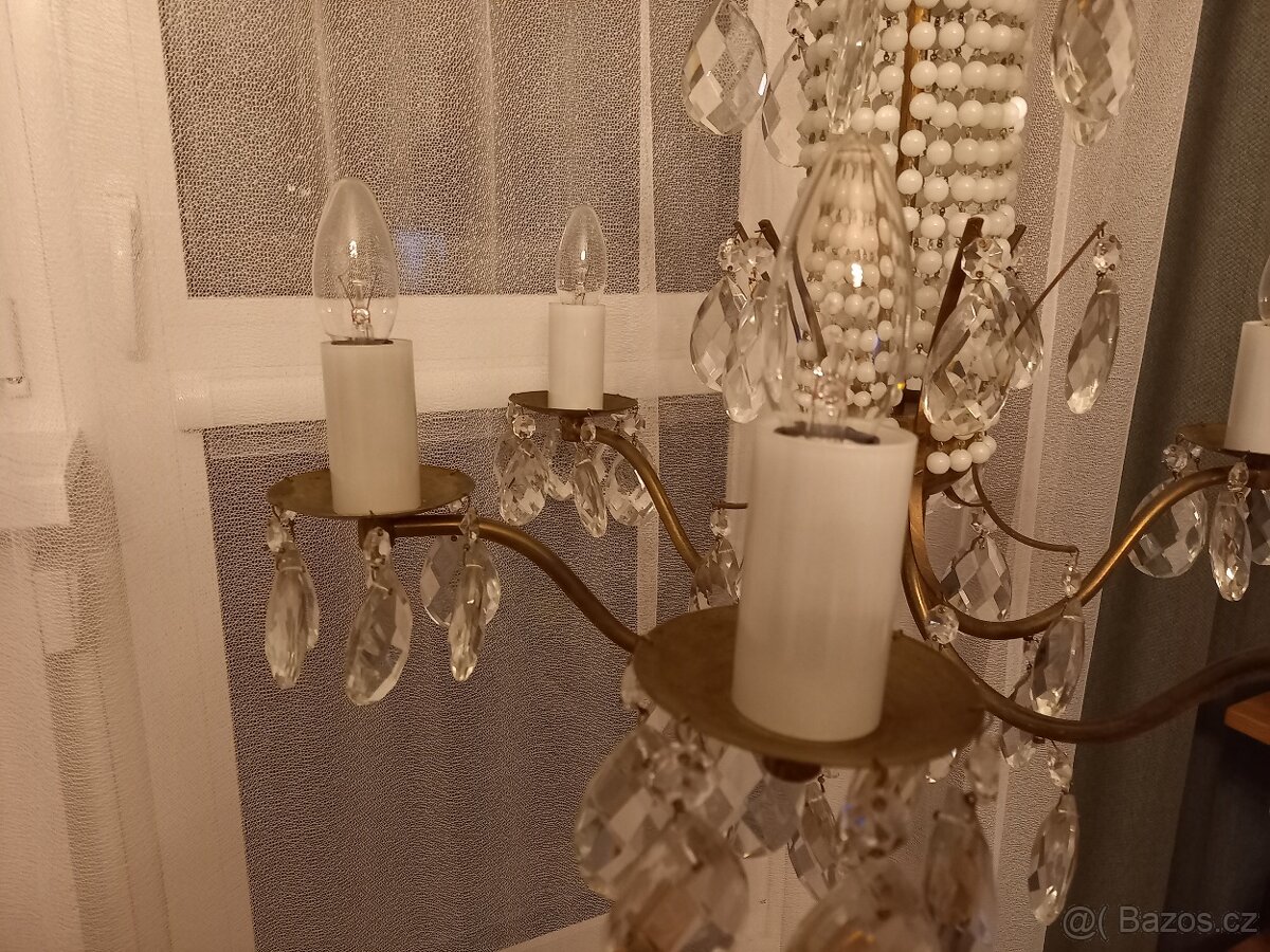 starý mosazný lustr s ověsy - 4