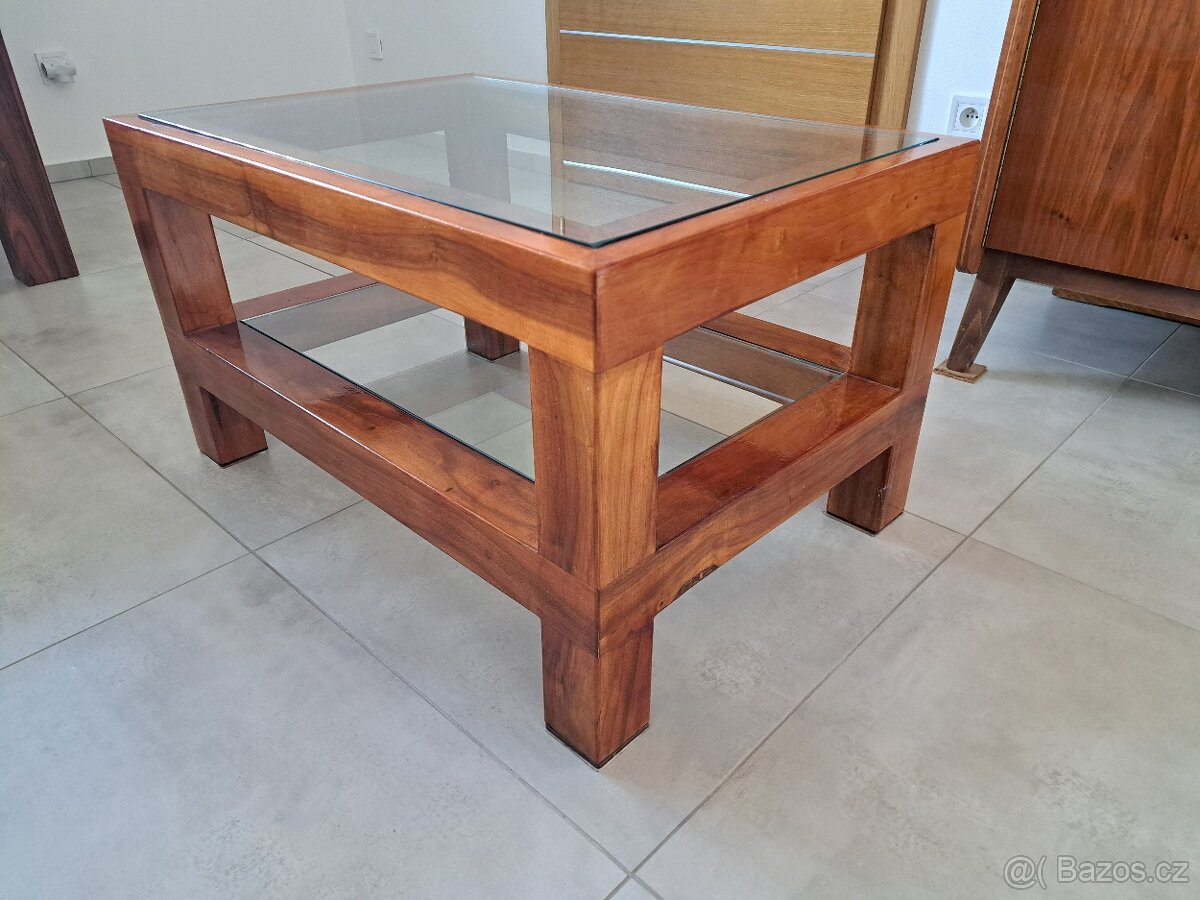Konferenční stolek masiv sklo - 4