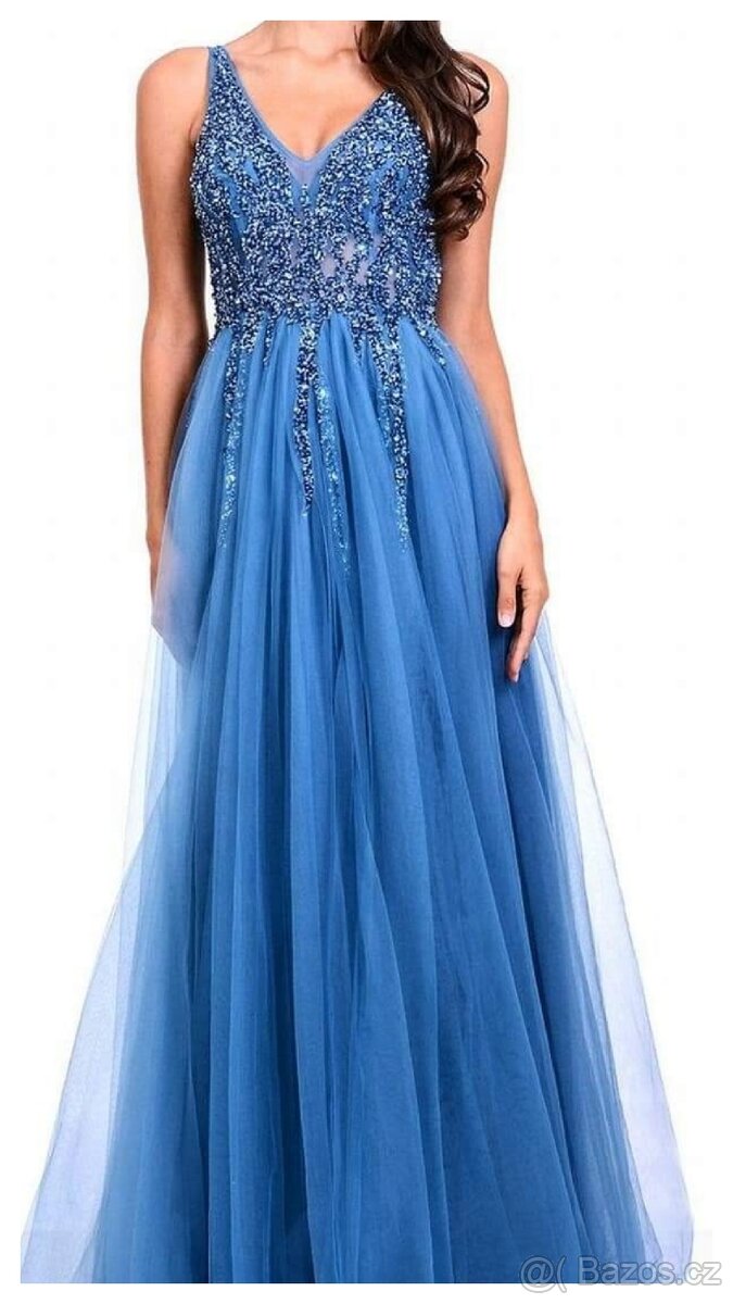 NOVÉ plesové šaty MODRÉ TYLOVÉ - 4