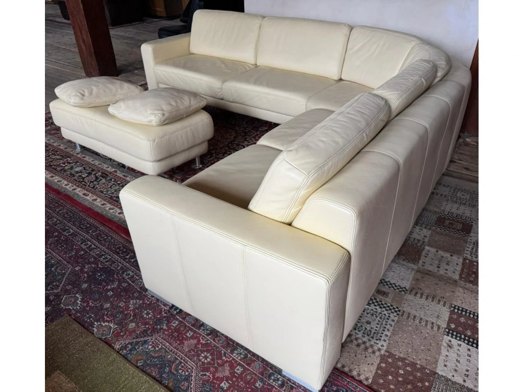 Moderní rohová kožená sedací souprava + taburet,3221 - 4