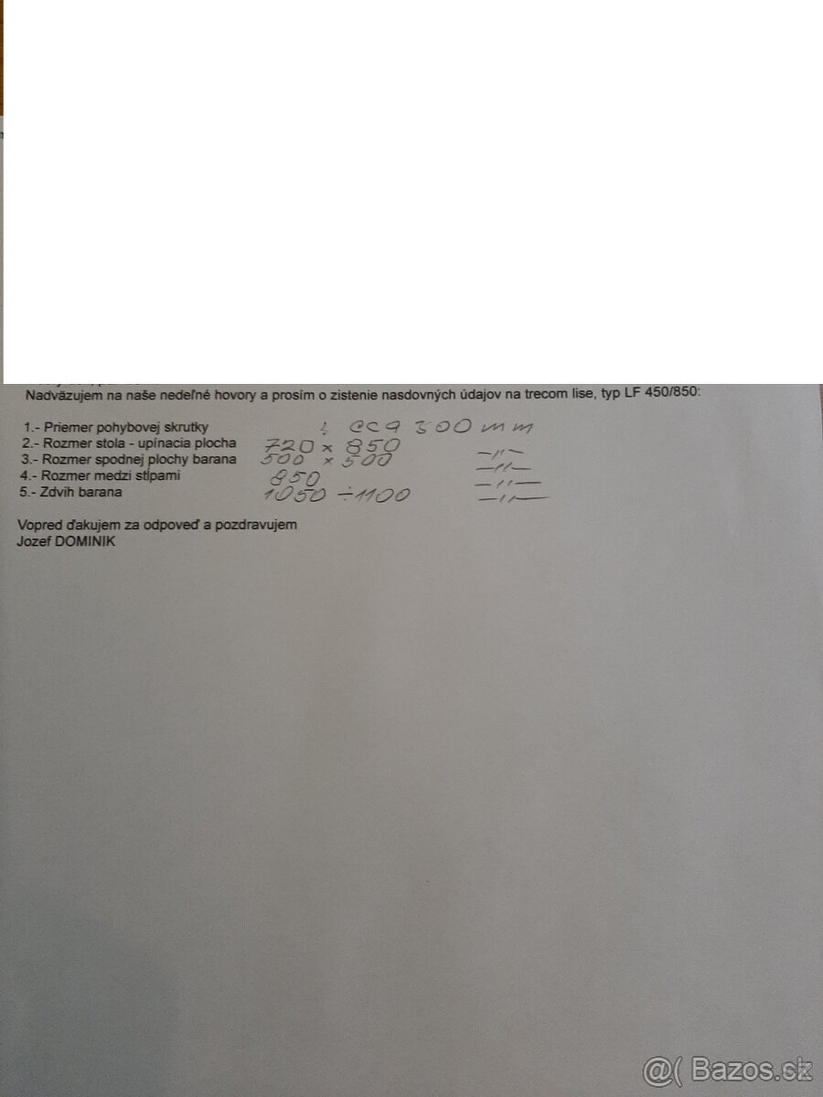 lis vřetenový třecí ZDAS, typ LF 450 - 850 - 4