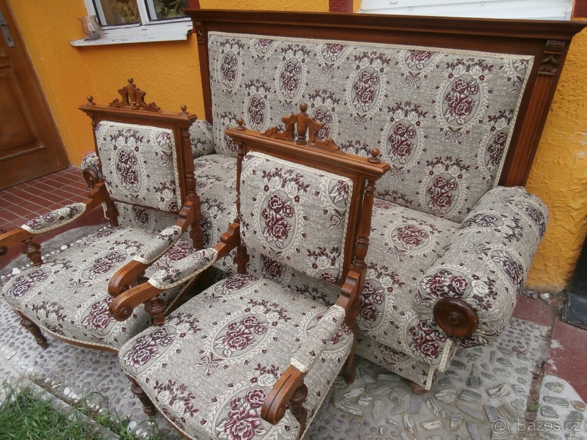 Starožitna sedačka,pohovka + 2křesla - 4