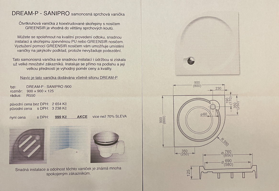 DREAM-P Sanipro - Samonosná sprchová vanička - 4