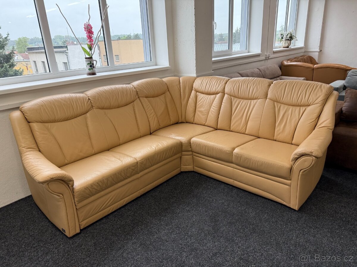 Sedací souprava rohová -rozkládací +taburet -kůže - 4