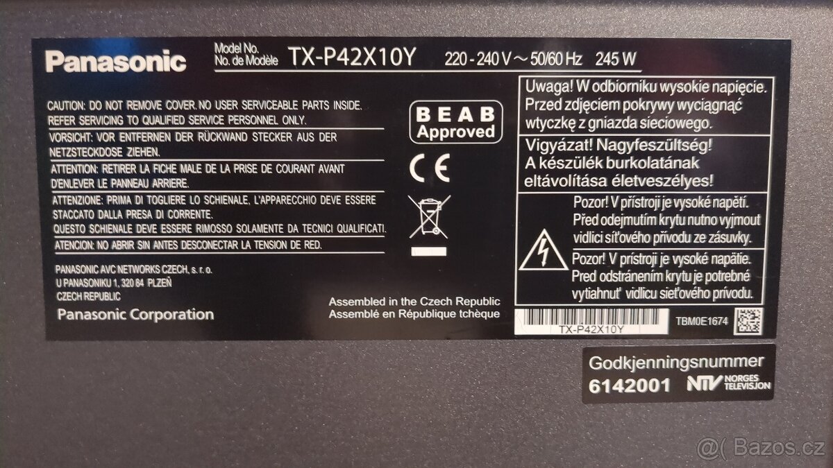 Plazmová HD televize Panasonic VIera TY-P42X10Y (107 cm) - 4