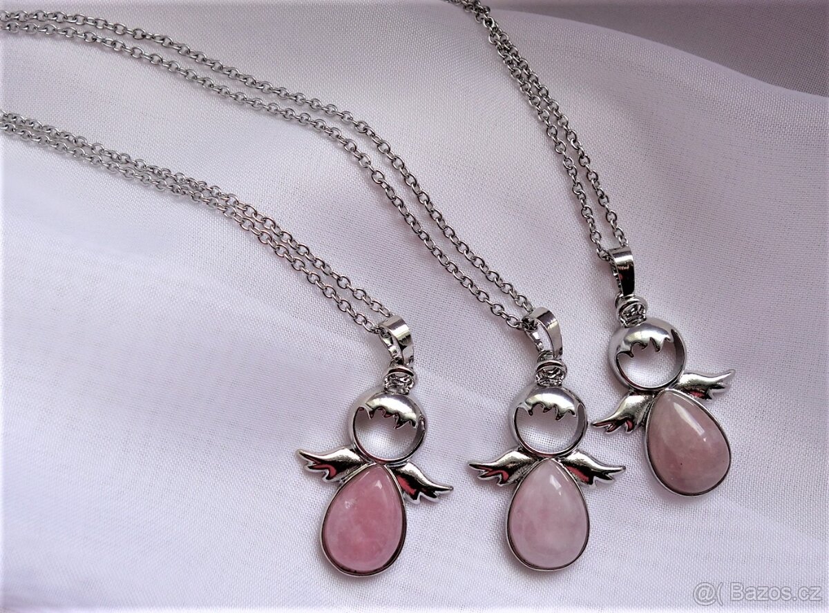 Andílek růženín náhrdelník řetízek chirurgická ocel Korálkář - 4