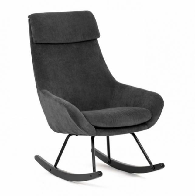 Křeslo houpací potažené žlutou a šedou manšestrovou tkaninou - 4