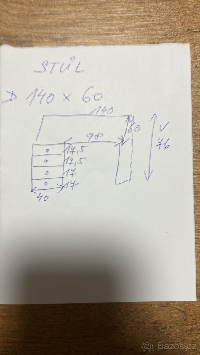 Psací stůl 140×60 cm – bílý, 4 šuplíky - 4