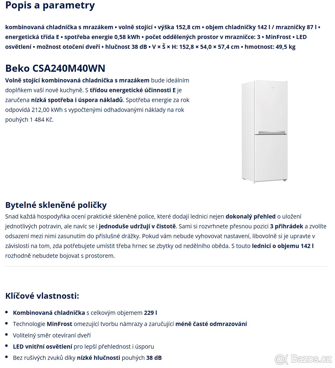 Lednička s mrazákem Beko CSA240M40WN bílá - 4