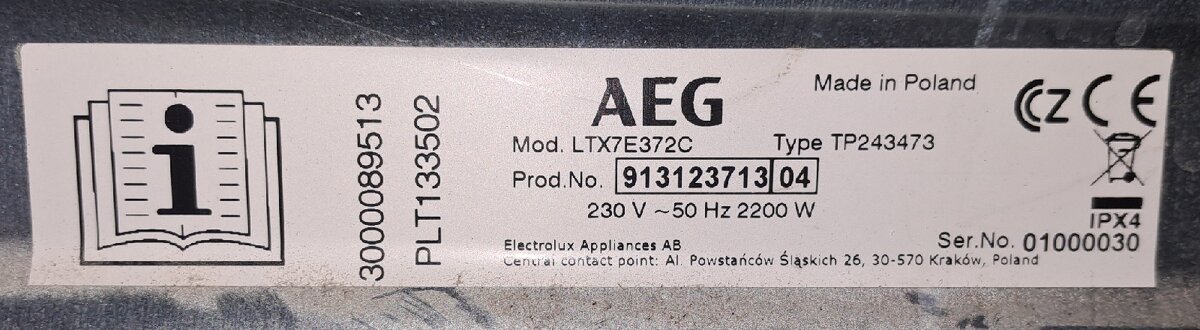 Prač̣ka AEG LTX7E372C - 4