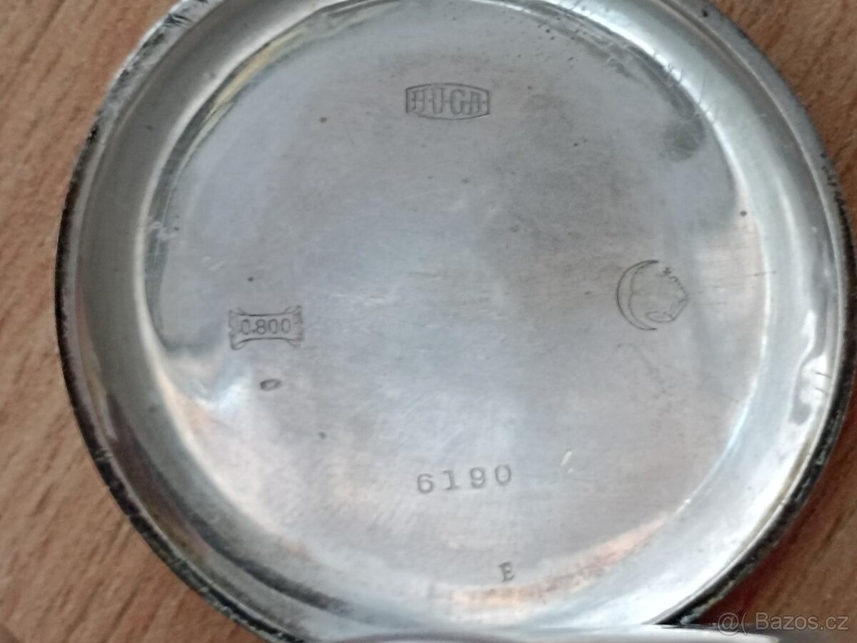 Starožitné stříbrné švýcarské kapesní hodinky "HUGA" - 4