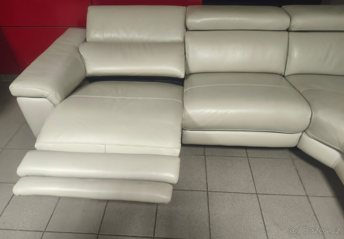 Kožená rohová sedací souprava - PRAVÁ KŮŽE, jak NOVÁ - 4