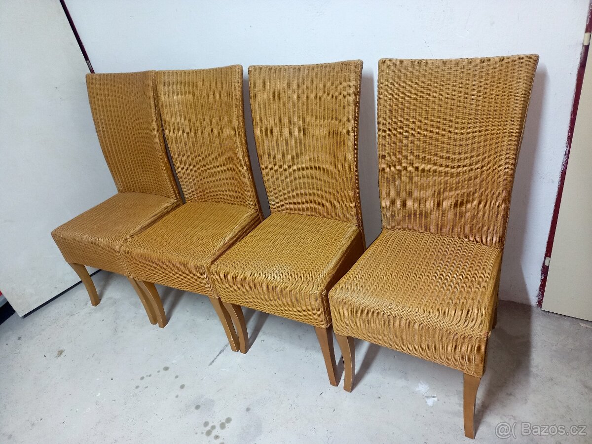 Prodám 4 x krásné vysoké ratanové židle s podsedáky - 4