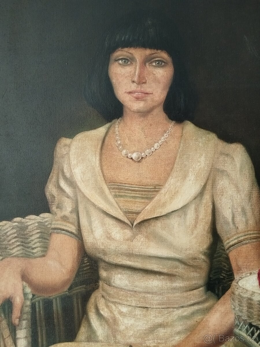 obraz DÁMA S PERLOVÝM NÁHRDELNÍKEM, olej, sign. +89 - 4