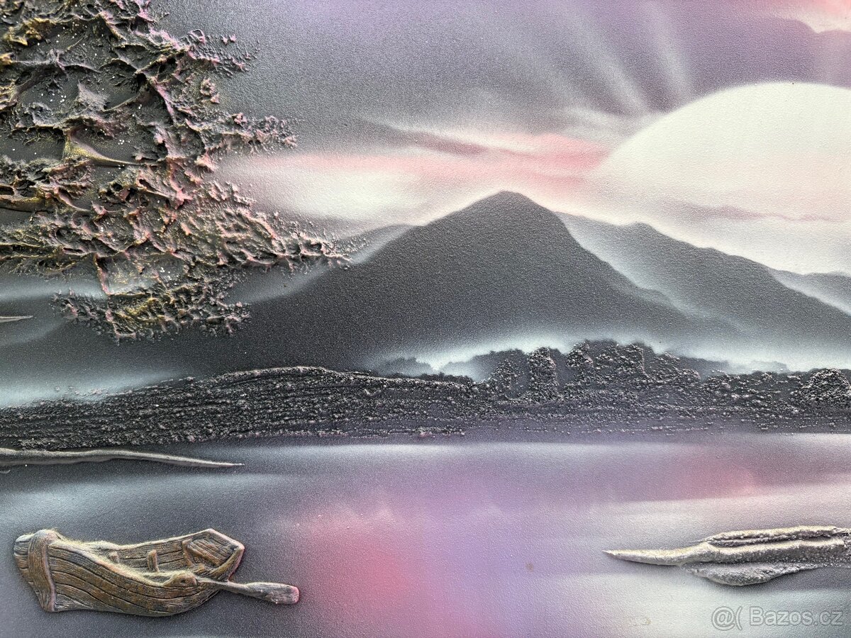 3D obraz jezero, hory, slunce - 4