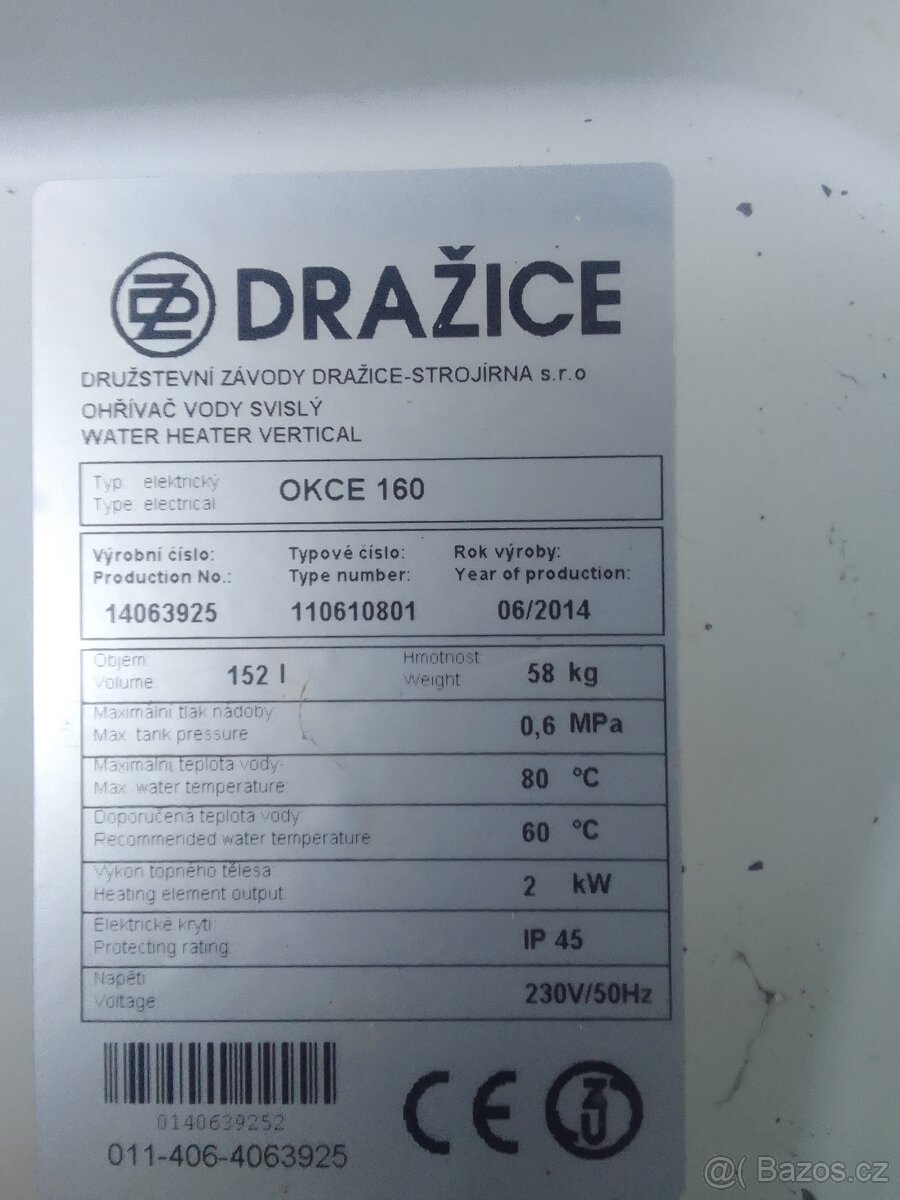 Bojler 152L na prodej ( rok výroby 2014) - 4