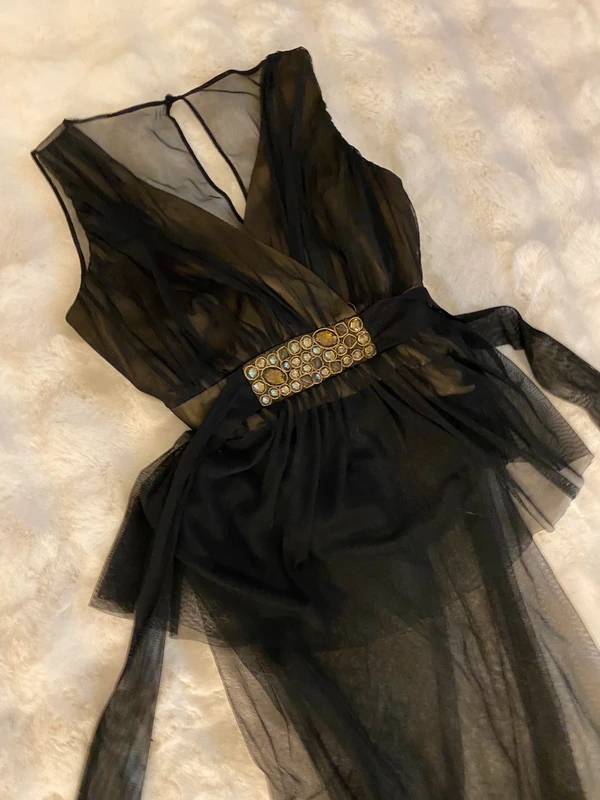 Swarovski plesove cerne pruhledne saty dlouhe 36 - 4