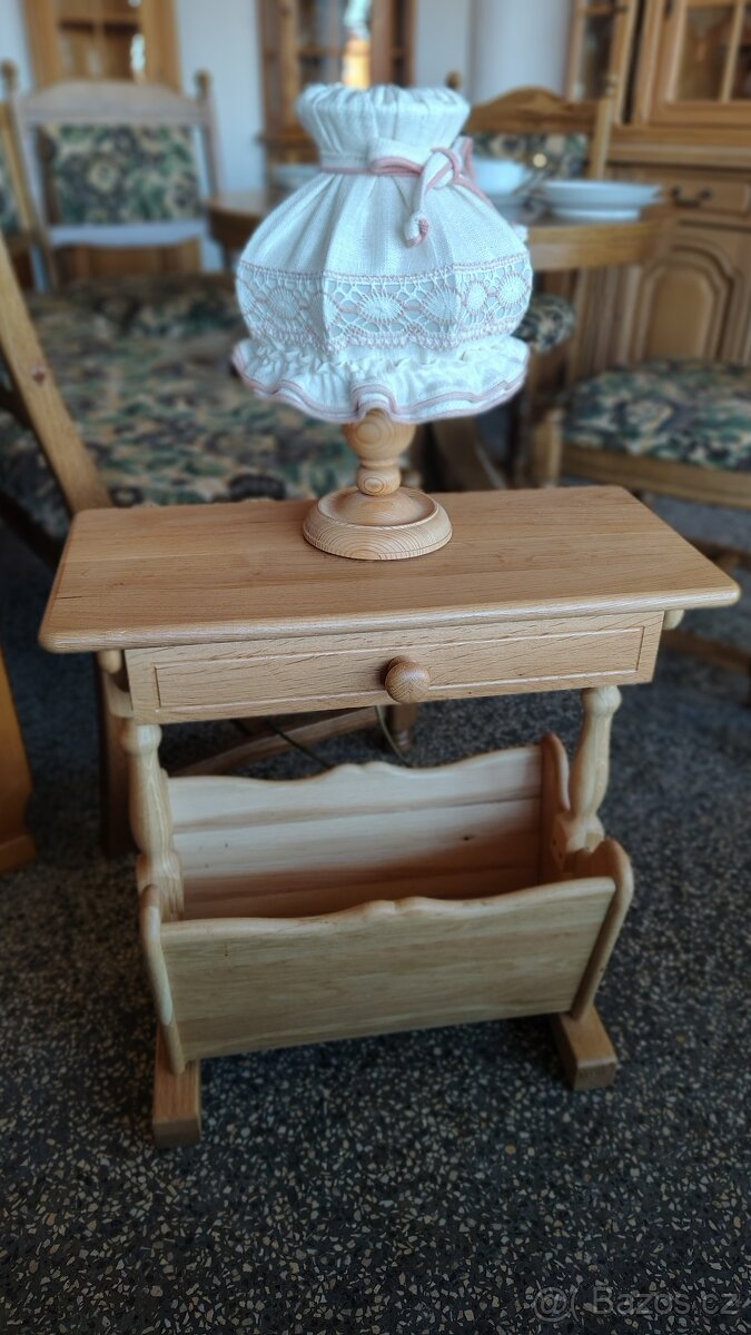 Stolek, lampička, masivní dub, set, rustikální - 4