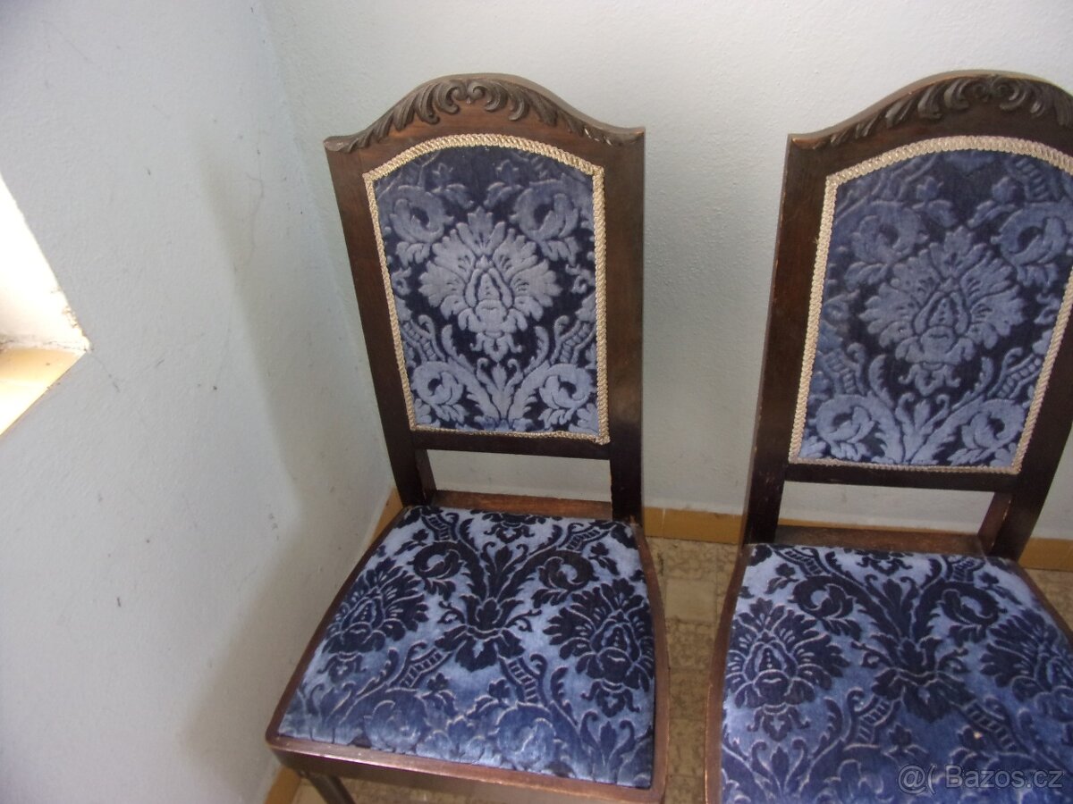 Starý retro nábytek, dřevěné židle, 1. republika, 3+1ks - 4