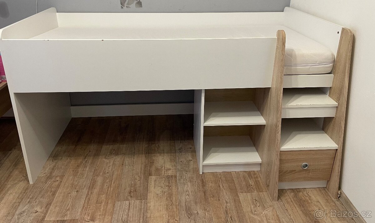 Krásná vysoká postel Pierre – dub sonoma/bílá - 4