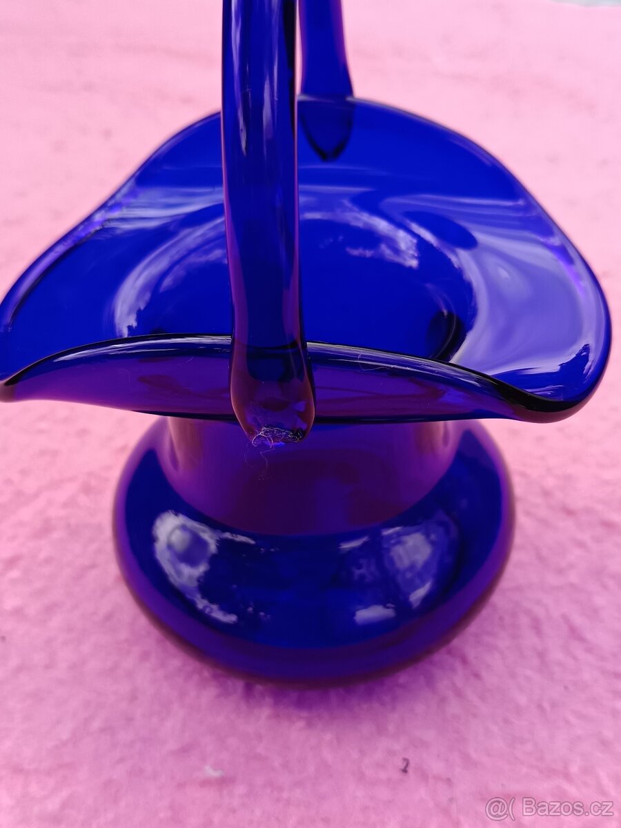 Skleněný modrý košík - 4