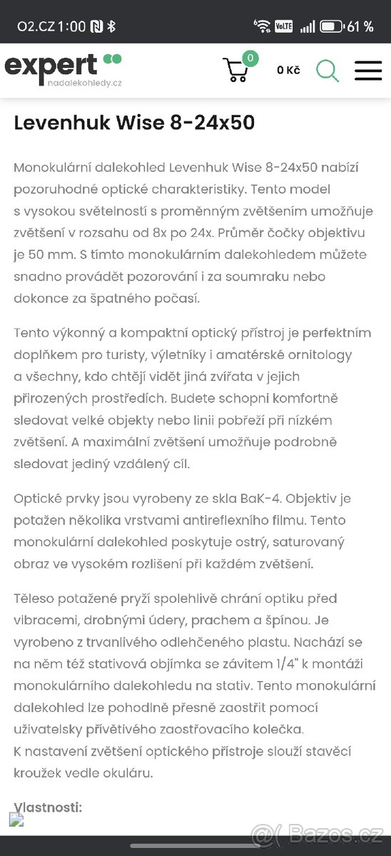 Monikular dalekohled Lavenhuk monocular wise 8-24 - 4