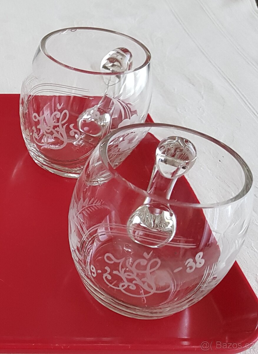 Starožitné broušené půllitry – sada z roku 1938 - 4