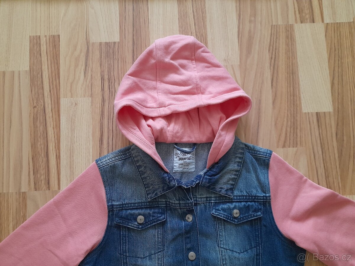 Džínová mikina/bunda s kapucí, vel. 164 - 4