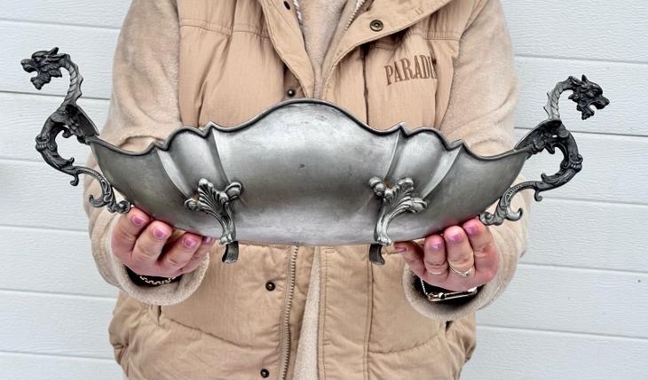 STARÁ ŽARDINIÉRA MÍSA NA OVOCE NA STŘED STOLU DRAČI úchyty - 4