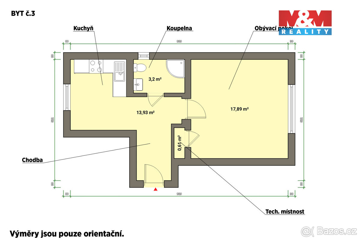 Pronájem bytu 1+1, 34 m², Horní Dvory, Cheb - 4