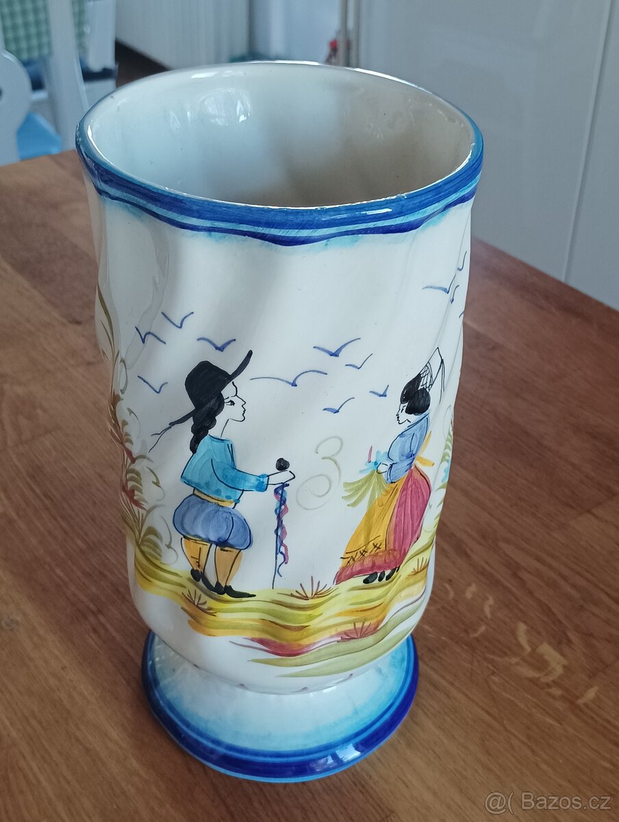 BRETAŇSKÁ FAJÁNS VÁZA QUIMPER RUČNĚ MALOVANÁ - 4
