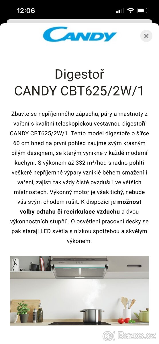 Digestoř CANDY CBT625/2W/1 - 4