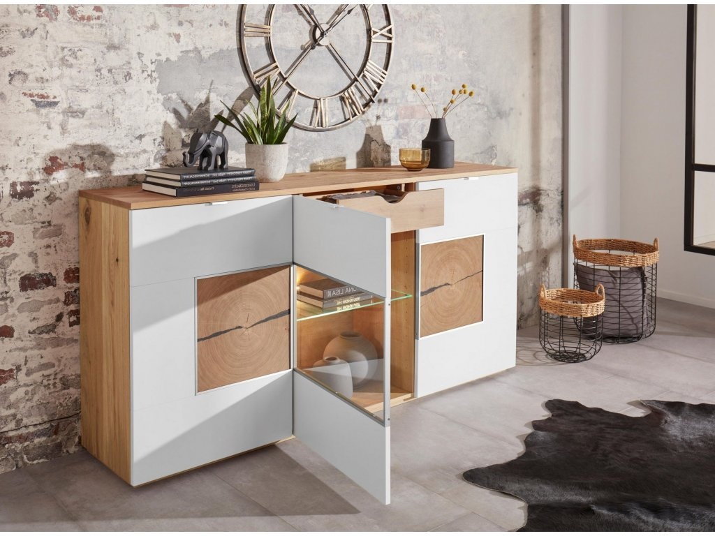 Komoda Parma - Divoký dub masiv / bílá matná MDF - 4