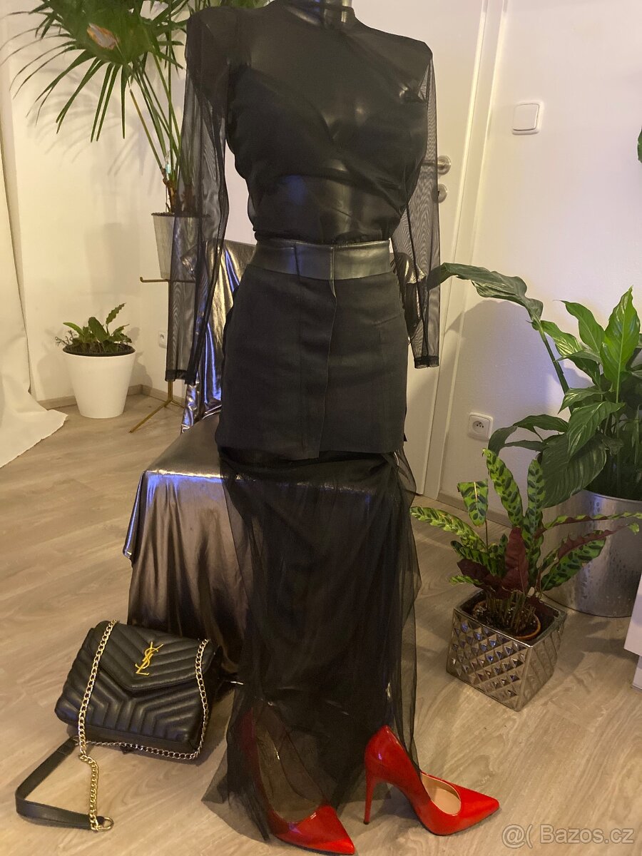 Plesove průhledné tylove dlouhá cerne saty 36 - 4