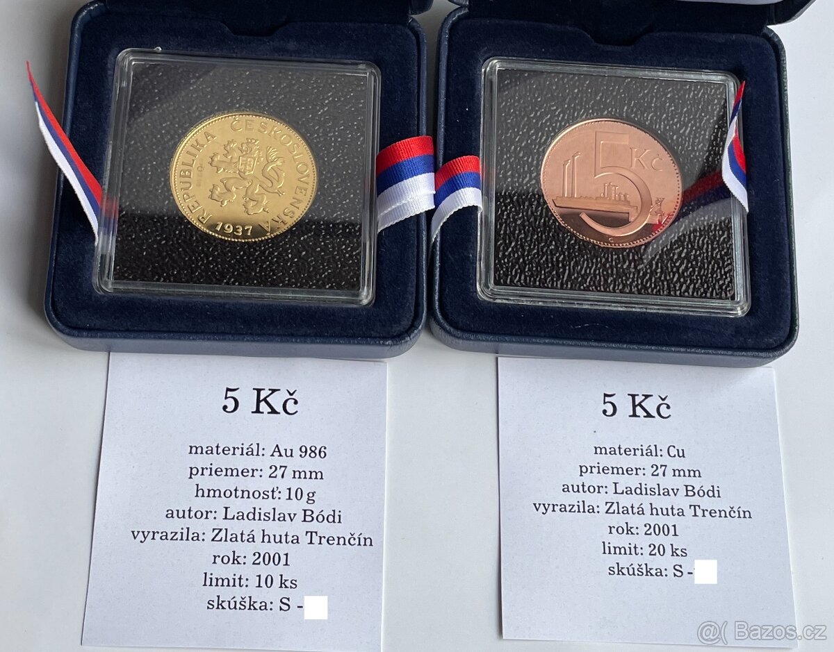 Au, Ag, Cu, Ms ZKUŠEBNÍ ODRÁŽEK - 5Kč 1937 / 2001-TOP - 4