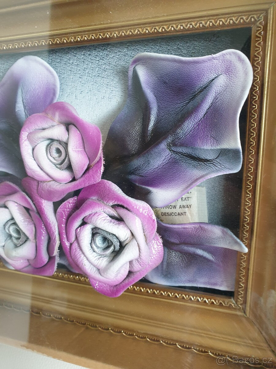 Originální plastický obraz fialové růže koženka - 4