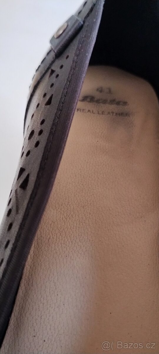 Černé lodičky BAŤA, vel. 41, PRAVÁ KŮŽE - 4