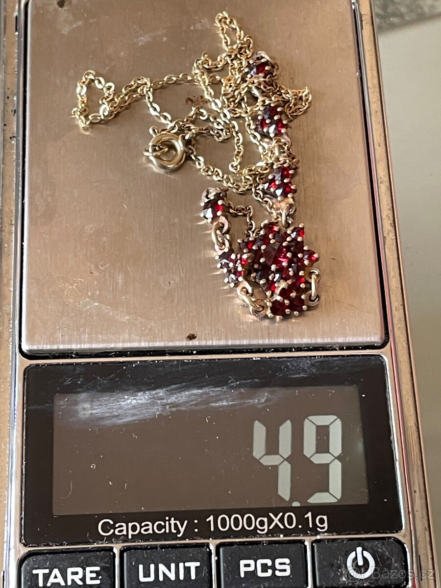náhrdelník Český granát -pozlatene - 4