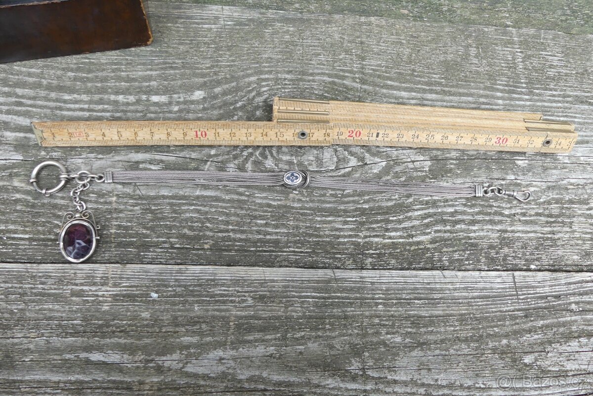 Stříbrný šatlén, řetízek na hodinky s přívěškem - 4