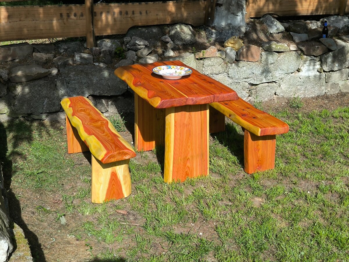 Zahradni set, stul a lavice modrin. - 4