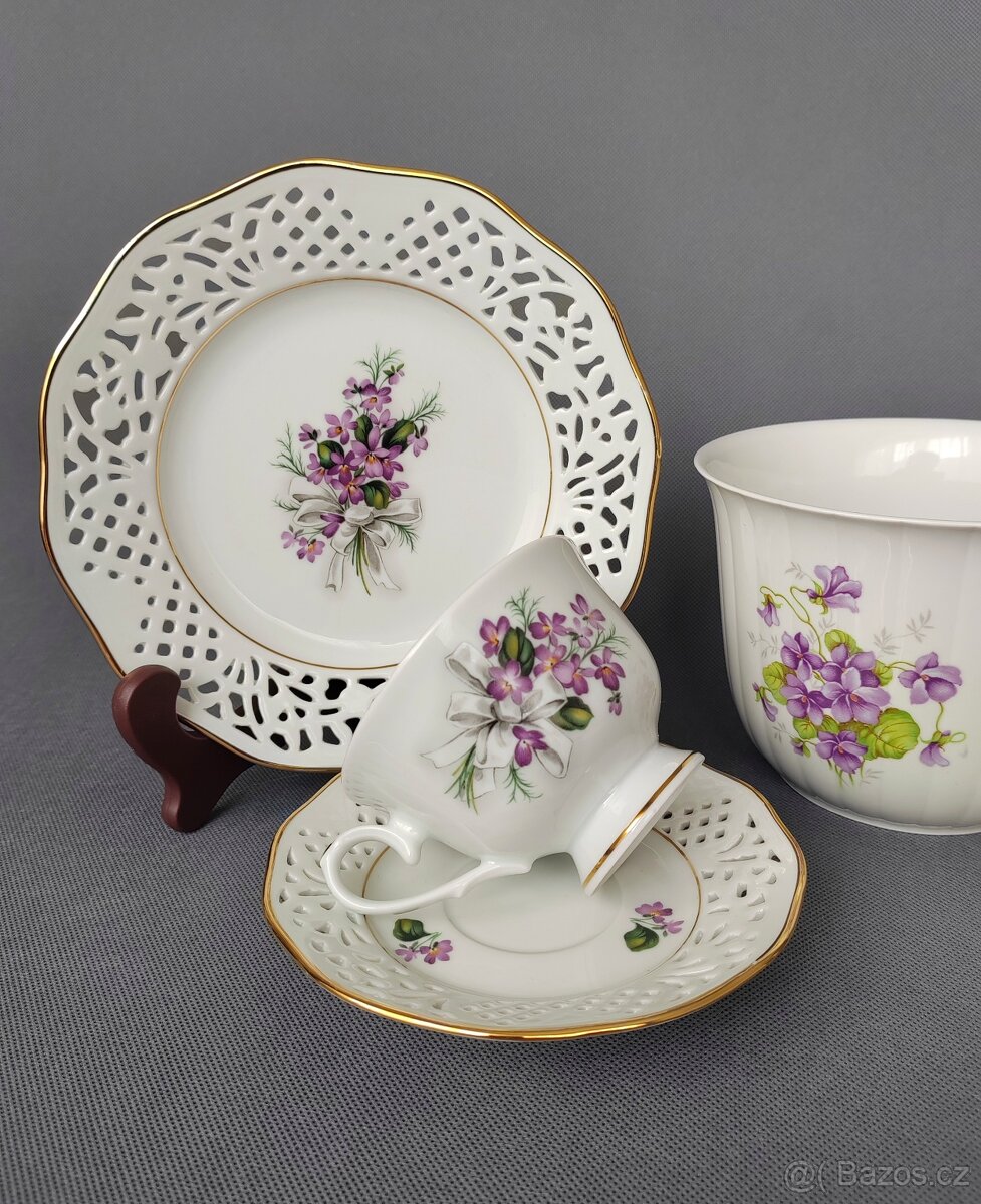 Nádherná porcelánová sada s květinovým dekorem od Schumann - 4